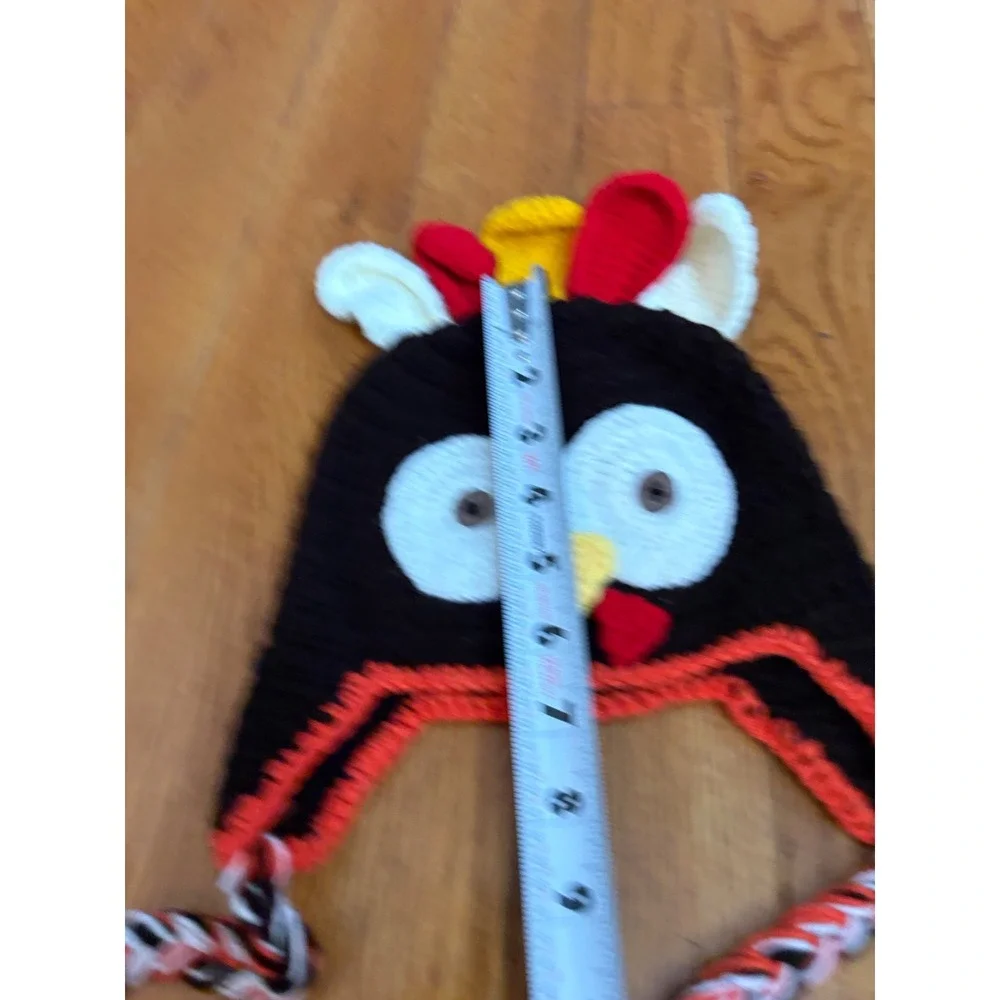 Handmade Crochet Turkey Beanie Kids Thanksgiving Knit Earflap Hat Brown Novelty